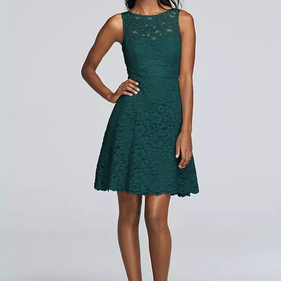 New David’s Bridal Lace High Neck Short Wedding Dress - Picture 5 of 6